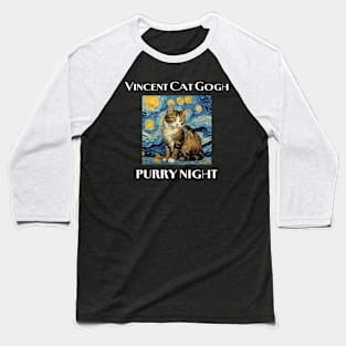 Vincent Cat Gogh Purry Night T-Shirt Baseball T-Shirt